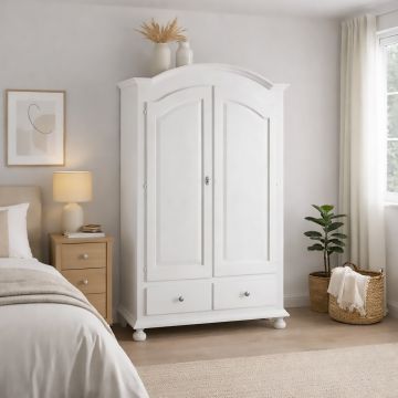 ARMADIO IN LEGNO MASSELLO CM 125X61 H. 200 LACCATO BIANCO