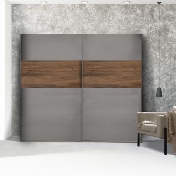 ARMADIO INFINITO CM 251,3X64 H.222,5 NOCE BRERA E GRIGIO TITANIO LUCIDO