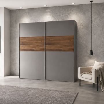ARMADIO MOD. INFINITO CM 251,3X64 H.222,5 NOCE BRERA E GRIGIO TITANIO LUCIDO