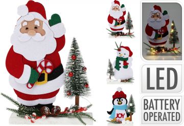 FIGURA NATALE IN FELTRO A LED A BATTERIA H 32CM ASSORTITO