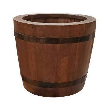 VASO CILINDRICO IN LEGNO CON DECORAZIONI IN FERRO DIAM. 29 H 24CM