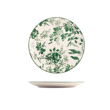PIATTO PIANO IN PORCELLANA LINEA MARGARET DIAM. 27CM BIANCO/VERDE