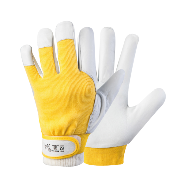 GUANTI IN PELLE E MAGLIA DI COTONE GIALLO/BIANCO TG 11