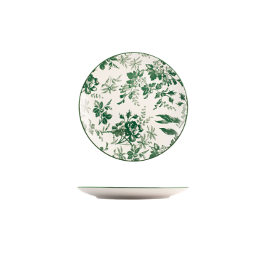PIATTO DESSERT IN PORCELLANA LINEA MARGARET DIAM. 19CM BIANCO/VERDE