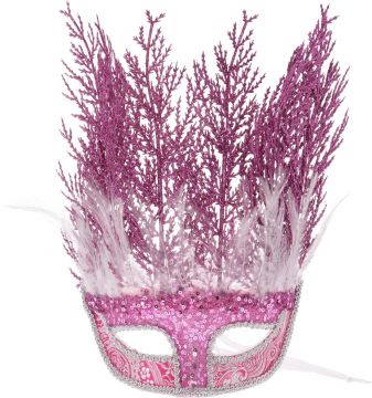 MASCHERA CON PIUME ROSA SCURO