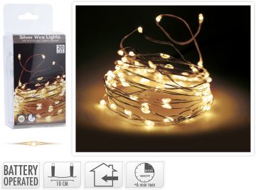 FILO DI LUCE A LED CON 20 LUCI A BATTERIE CON TIMER USO INTERNO