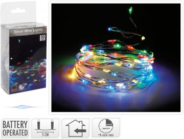 LUCI DI NATALE A LED CON 20 LUCI MULTICOLOR A BATTERIE CON TIMER USO INTERNO