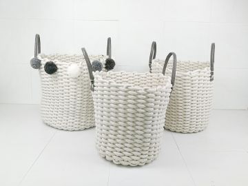 CESTO IN COTONE BIANCO INTRECCIATO CON MANICI 1 PEZZO H38XD44CM 