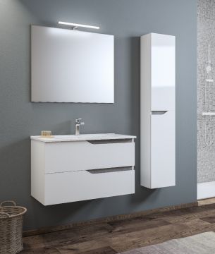 COMPOSIZIONE BAGNO MOD. GRACE2 BIANCO LUCIDO CON PARTICOLARI CEMENTO