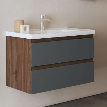 BASE BAGNO SOSPESA MOD. GRACE4 CM 82 NOCE E GRAFITE OPACO