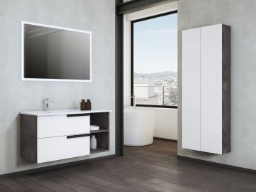 COMPOSIZIONE BAGNO MOD. DELIA3 LAMIERA OSSIDATA E BIANCO LUCIDO