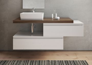 BASE BAGNO SOSPESA MOD. NINFA CM 140 BIANCO OPACO E TABACCO