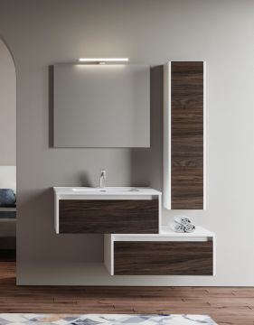 COMPOSIZIONE BAGNO MOD. LUNA BIANCO LUCIDO ED OLMO CAFFE'