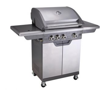 BARBECUE CON 3 BRUCIATORI GAS E 1 FUOCO CON RUOTE 