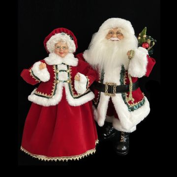 SET 2PZ  BABBO E BABBA NATALE C/VESTE IN TESSUTO ROSSO H 40/45CM