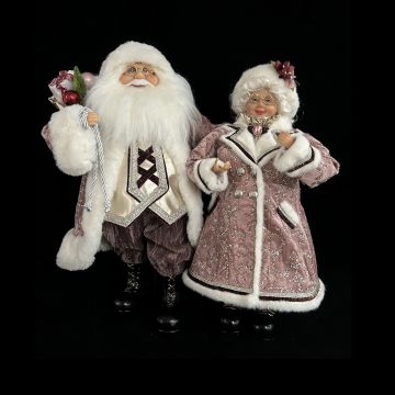 SET 2PZ BABBO E BABBA NATALE C/VESTE IN TESSUTO ROSA H 40/45CM