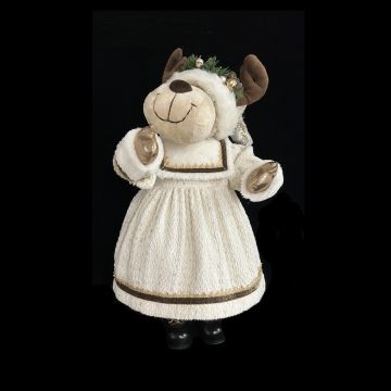 PUPAZZO RENNA FEMMINA CON VESTITO BEIGE H 55CM