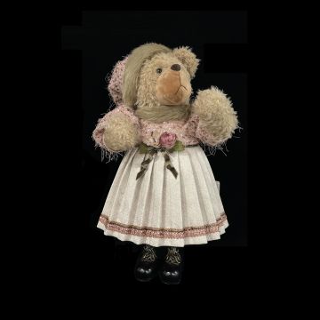 PUPAZZO ORSACCHIOTTO FEMMINA CON VESTITO E ROSELLINA H 55CM