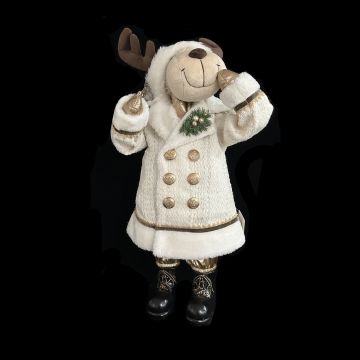 PUPAZZO RENNA MASCHIO CON CAPPOTTO BEIGE H 55CM