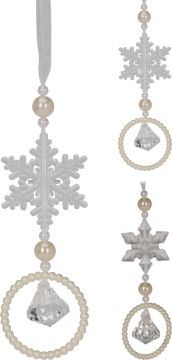 PENDENTE CON FIOCCO DI NEVE/DIAMANTINO E PERLE H. 14CM ASSORTITO