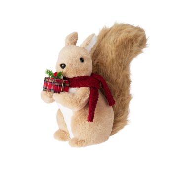 PELUCHE SCOIATTOLO CON SCIARPA ROSSA E PACCO REGALO 17X32CM H 34CM