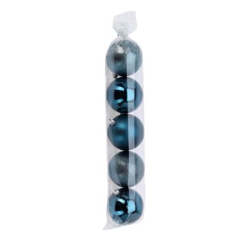 SET 5 SFERE DI PLASTICA BLU NOTTE LUCIDE/OPACHE/GLITTERATE DIAM. 8CM