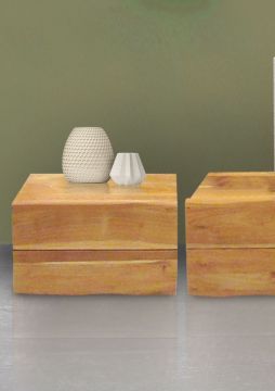 COMODINO 2 CASSETTI IN LEGNO D'ACACIA