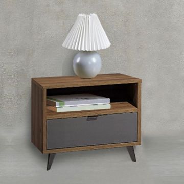 COMODINO INFINITO CM 59,6X40,5 H.55,5 NOCE BRERA E GRIGIO TITANIO LUCIDO