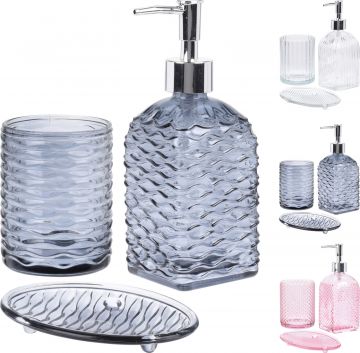 SET 3  ACCESSORI BAGNO IN VETRO ASSORTITO