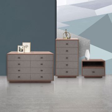 GRUPPO LETTO AUDACE NOCE BRERA E GRIGIO EFFETTO TESSUTO