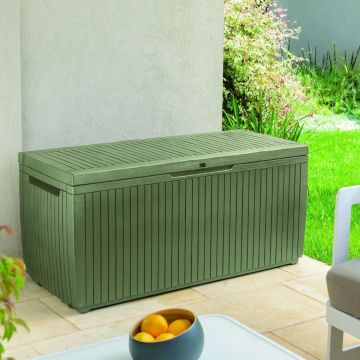 BAULE DA ESTERNO MOD.SPRINGWOOD IN RESINA CM 123X53.5 H 57 VERDE