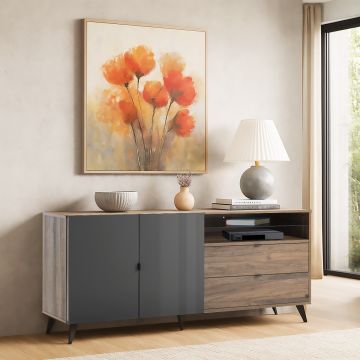 CREDENZA MOD. INFINITO CM 179.2X42.9 H. 85 NOCE BRERA E GRIGIO TITANIO LUCIDO