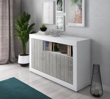 CREDENZA MOD. REVEN BIANCO FRASSINATO E CEMENTO