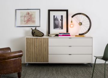 CREDENZA MOD.I LAGO CM 182.8X40.7 H.83.2 CASHMERE E ROVERE CANNETTATO 