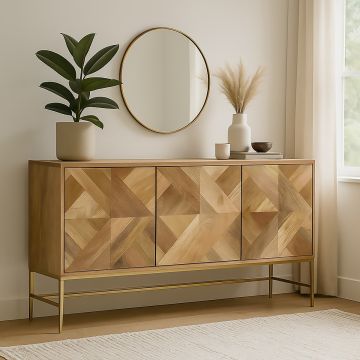 CREDENZA MOD. SND-07 CM 125X40 H.70 IN LEGNO DI MANGO TINTA NATURALE 