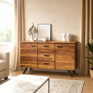 CREDENZA CM 145X45 H.80 IN LEGNO SHEESHAM TINTA STONE