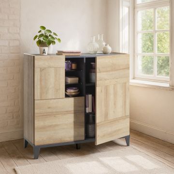 MADIA MOD. VITTORIA CM 120X45 H. 120 NERO PORTLAND E RIVIERA OAK