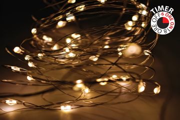 80 NANOLED BIANCO CALDO LUCE FISSA A BATTERIA 3.95+0.15MT