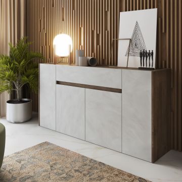 CREDENZA CRETA NOCE EASTWOOD CON FRONTALI EFFETTO SPATOLATO BIANCO