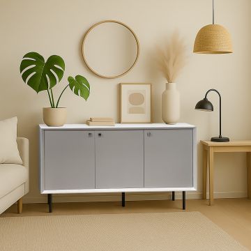 CREDENZA MOD. LIVING CM 155.6X45 H. 89.6 FRASSINO NUVOLA E TELE OPACO 