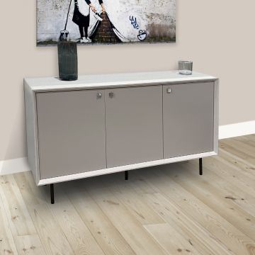 CREDENZA MOD. LIVING FRASSINO NUVOLA E TELE OPACO 