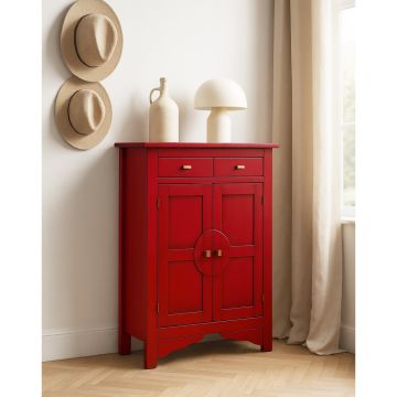 CREDENZA ROSSA PATINATA 2 ANTE 1 CASSETTO