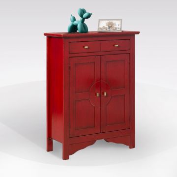 CREDENZA ROSSA PATINATA 2 ANTE 1 CASSETTO