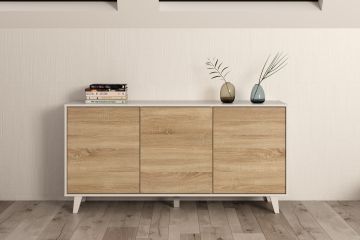 CREDENZA ZAIKEN 3 ANTE BIANCO LUCIDO E ROVERE CANADIAN