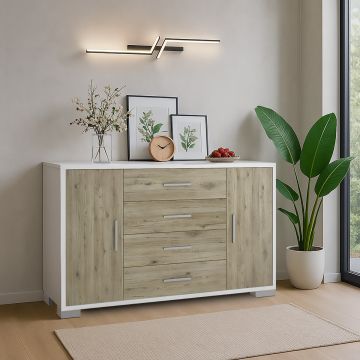 CREDENZA MOD. DOUBLE CM 137X41 H. 84 OSSIDO BIANCO E ROVERE RUSTICO