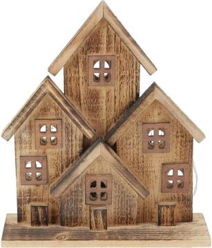 CASETTA DI LEGNO COLORE MARRONE SCURO CON LED 23X27CM