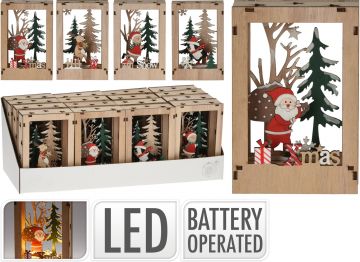 SCENA DI NATALE IN LEGNO LED 15CM 4 ASSORTIMENTI