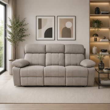 DIVANO 3 POSTI MOD. KEY CON RELAX ELETTRICO IN TESSUTO BEIGE