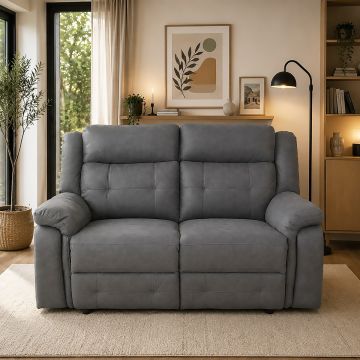 DIVANO 2 POSTI IN TESSUTO GRIGIO CON RELAX MANUALE