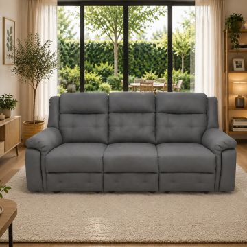DIVANO 3 POSTI CON RELAX MANUALE IN TESSUTO GRIGIO
